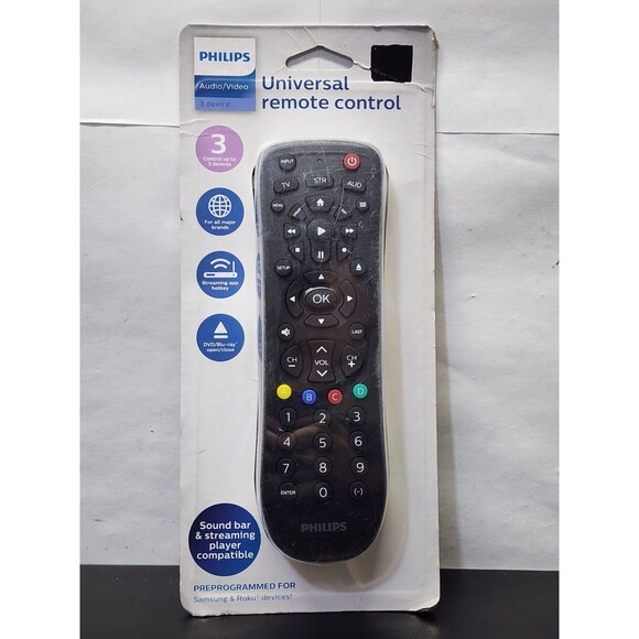 PHILIPS Universal Remote Control, Audio/Video 3 device Black New In Box Sealed - Picture 1 of 5